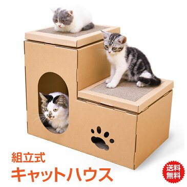 4日20:00~5日0:59迄15%OFFクーポン♪【1年保証】キャットハウス 猫 キャット おもちゃ 段ボール ペット 用品 家族 爪とぎ 爪研ぎ 猫 ネコ 階段型 組立式 ダンボール ハウス 家 クリスマス プレゼント 新生活 pt034