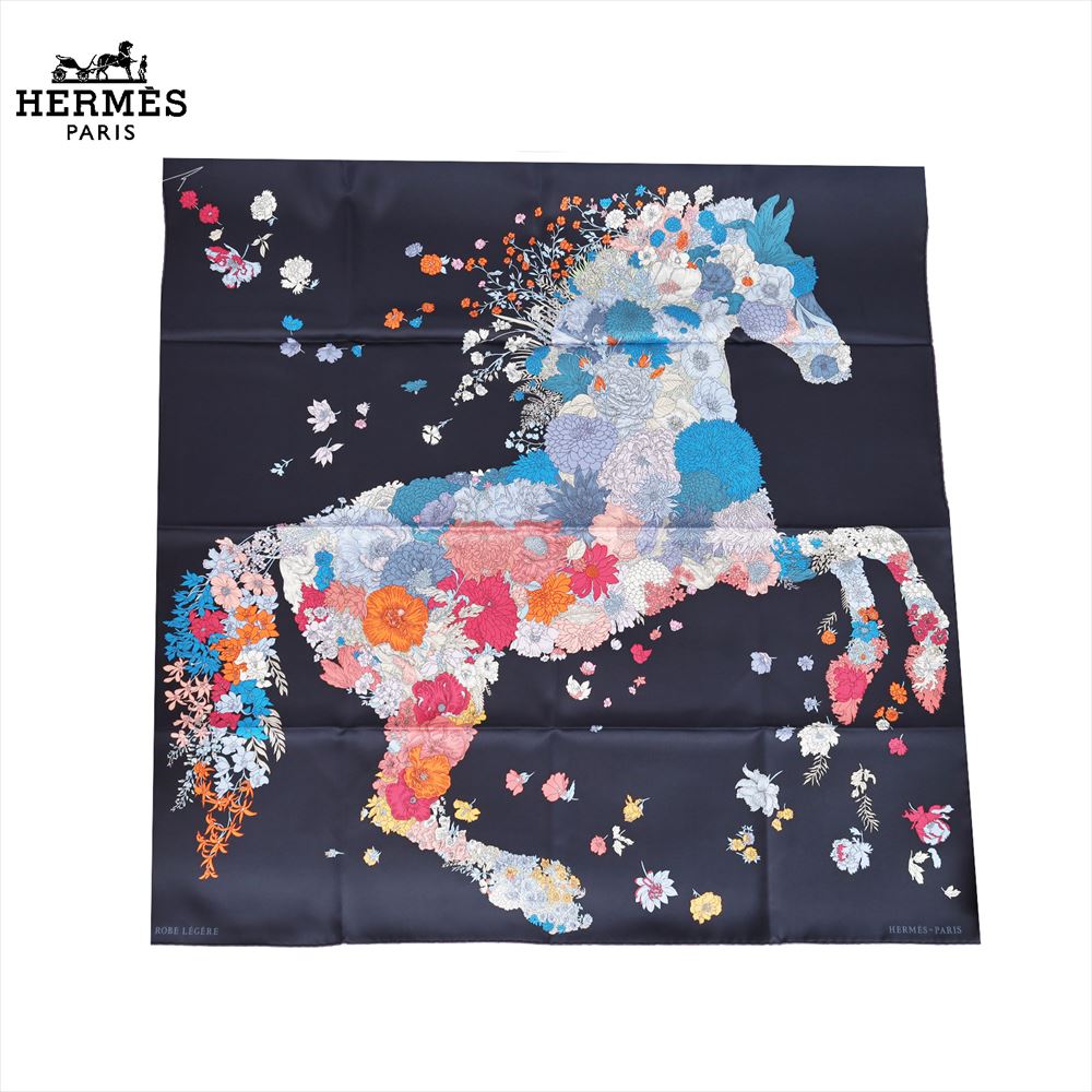 【残り1点 次回入荷未定】【希少のパリ買付品】 新品 HERMES エルメス スカーフ カレ 90 カレ90 ブラック ローブ・レジェール マリーン/パルム/ローズ シルク100％【H】【Carre 90】Robe Legere Marine/Parme/Rose H003904S 04のサムネイル