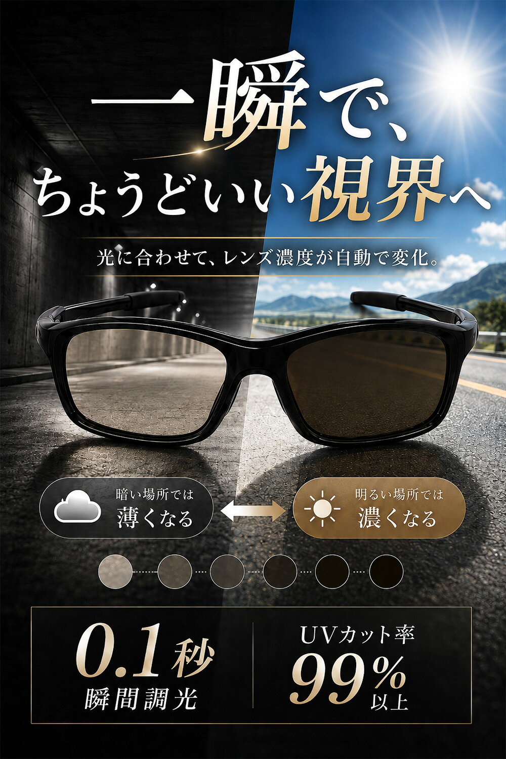 調光 サングラス 偏光 瞬間 グラサン メンズ レディース グランウォーカー 釣り バイク ゴルフ 運転 偏光サングラス スポーツ ブルーライトカット alice00-10003505 インポートショップ アリス サンプル画像3