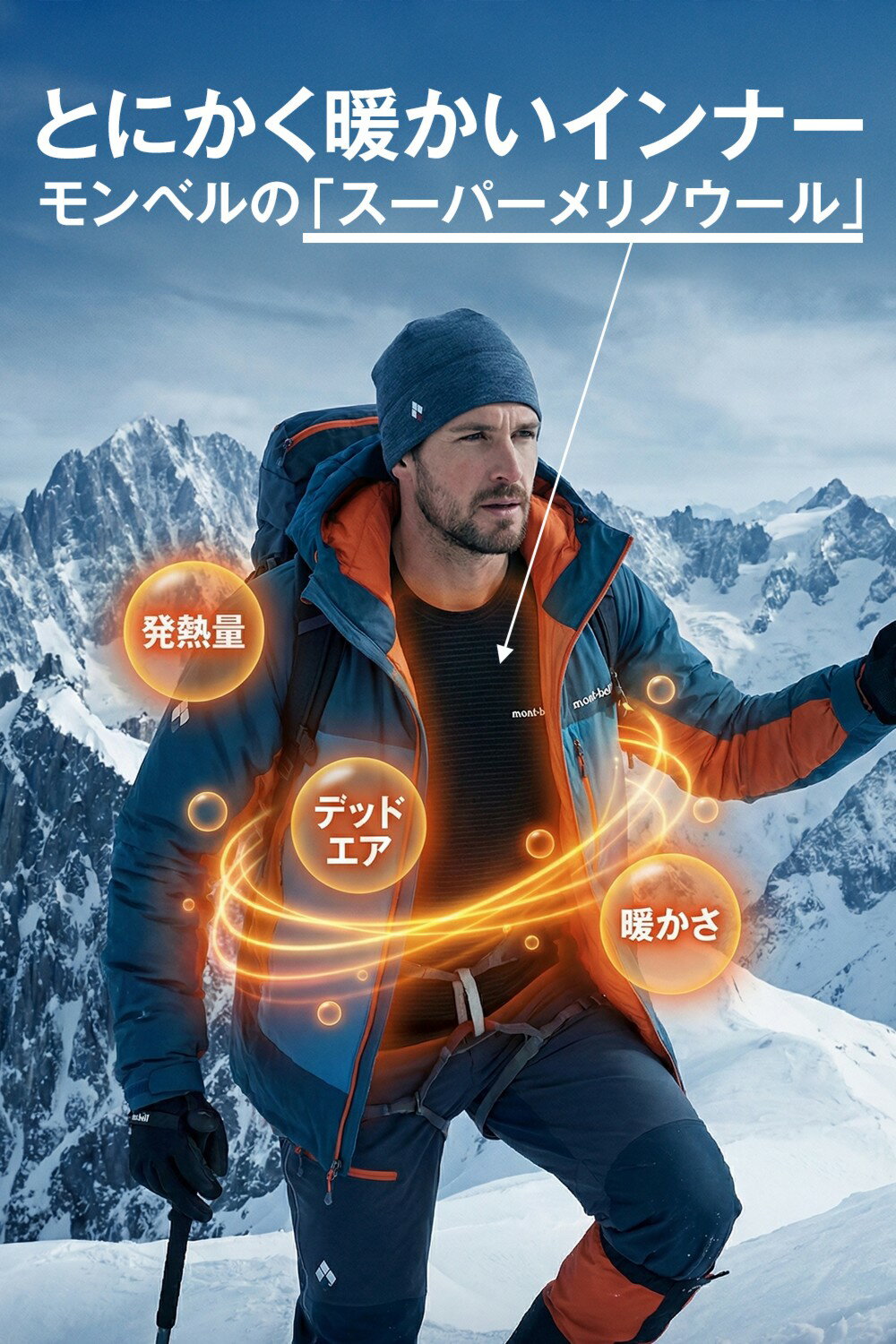 モンベル インナー 軽量 スーパーメリノウール L.W. ラウンドネックシャツ Men's #1107661 S