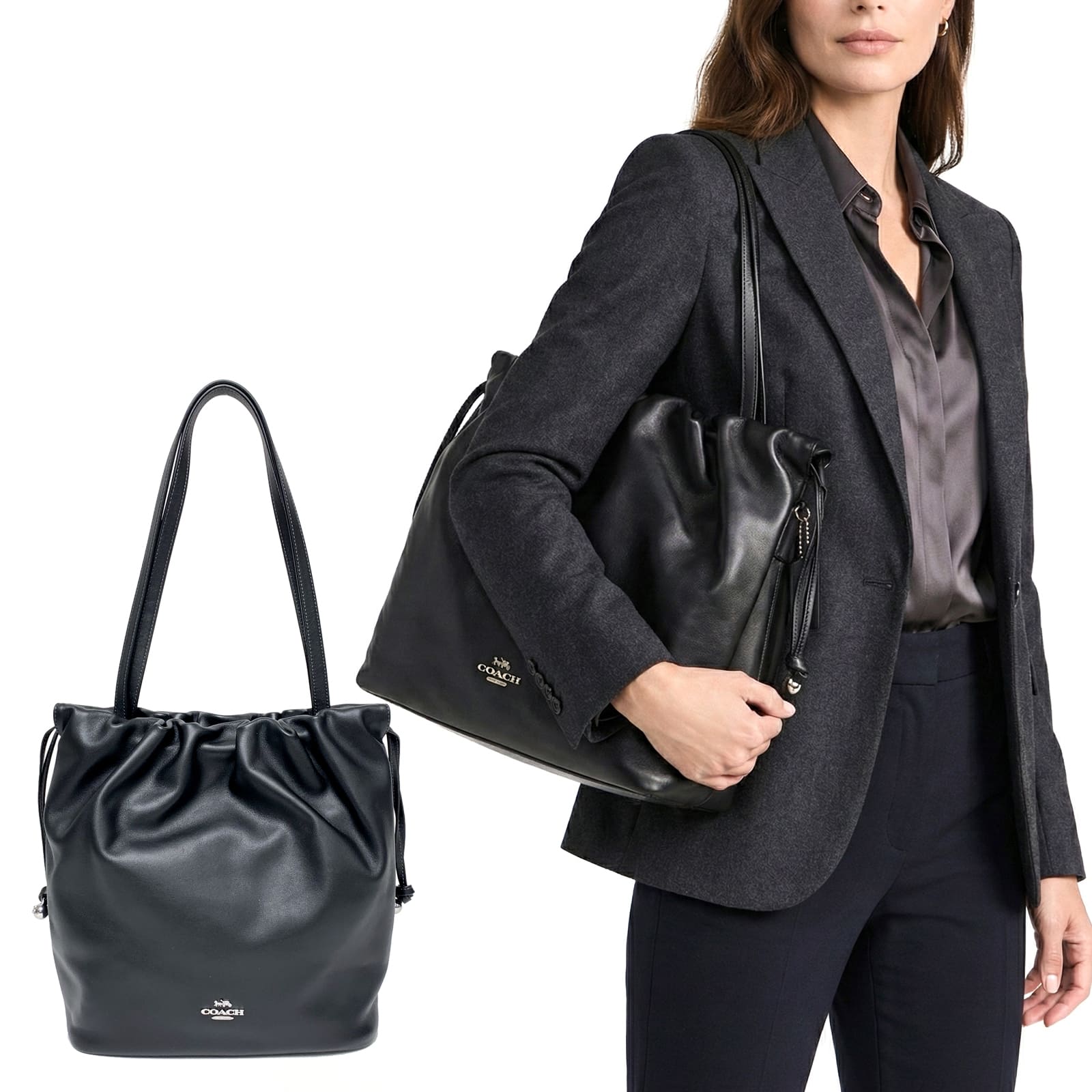 樂天商城 - 【L-W 2026】 COACH CT763 フェイ ドローストリング バッグ ブラック