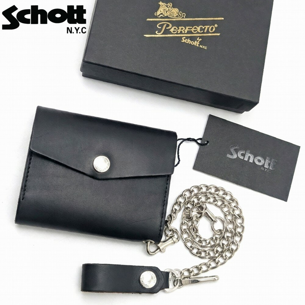 【6日1:59まで店内最大P20倍 ラッピング無料サービス】 SCHOTT ショット PERFECT WALLET MIDIUM 日本製 レザー パーフェクト ウォレット ミディアム Perfecto 牛革 カーフレザー 本革 財布 コンパクト ウォレットチェーン アメカジ プレゼント ギフト 正規品 メンズ 二つ折り