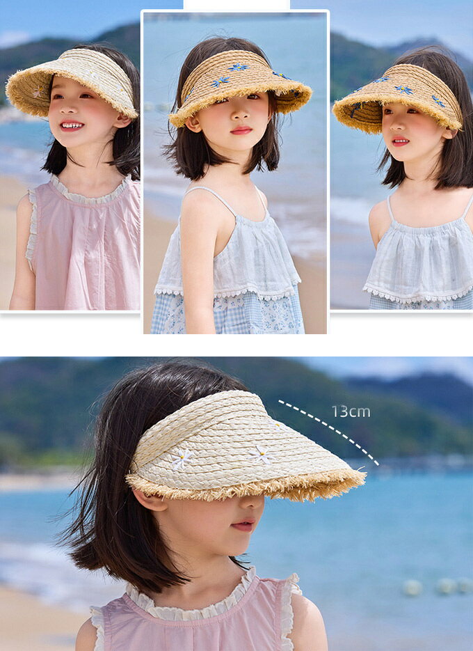 アリスの庭の麦わら サンバイザー 麦わらキャップ つば広め 麦わら帽子 キッズ 女の子 UV対策 日焼け対策 日除け お出かけ 夏 キャップ 子供服 幼稚園 小学生 旅行 海 プール ペーパーハット 夏物 送料無料｜アングル3