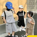 セットアップ キッズ 子供服 男の子 上下セット 半袖Tシャツ ハーフパンツ 半ズボン クルーネック 英字プリント ポケット ウエストゴム ビッグシルエット 外...