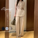 パンツセットアップ レディース 夏 上下セット 2点セット ワイドパンツ タンク シャツ ブラウス 袖なし ノースリーブ カジュアル 通勤 オフィス きれいめ 無地 ロングパンツ 体型カバー 着痩せ シンブル お呼ばれ 着回し フォーマル 高級感