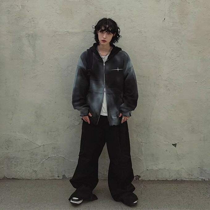 ジップパーカー メンズ タイダイ染め ショート丈 フード付き パーカー 上品 ツーウェイジッパー トップス アウター ポケット付き 英字プリント ストリート系 ゆったり カジュアル スポーツ 運動 韓国ファッション おしゃれ かっこいい 春 秋 送料無料