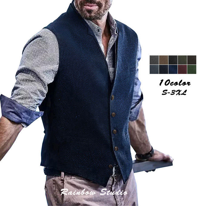 ベストメンズスーツジレツイードウー...