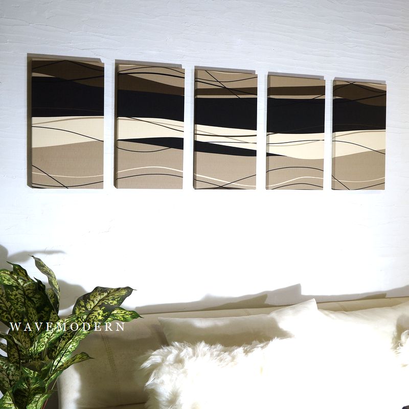 壁掛け 壁飾り 設置簡単 ファブリックパネル WAVE MODERN 40×22cm 5枚セット 迫力の5連 モダン 布 ボード WAVEMODERN アートパネル 北欧 インテリア コーディネート レトロ 統一感 トレンド