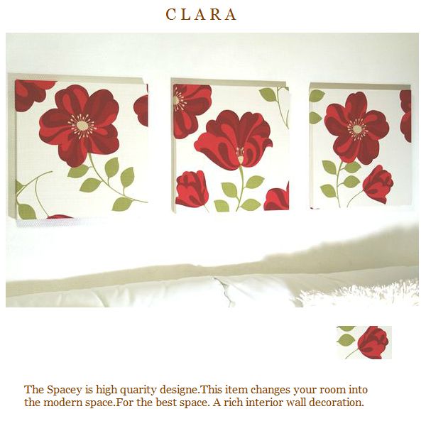 ファブリックパネル アリス adornoCLARA 40×40cm 3枚セットレッド 赤 花柄 植物柄 リビング ダイニング 廊下 クララ adorno CLARA