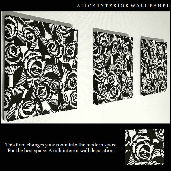 ファブリックパネル 花 ROSE 30×30cm 3枚組 ローズ ブラック 薔薇 ファブリック ボード ダイニング モ..