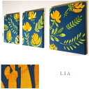 LIA navy 40×40cm 3枚組 ネイビー リア ファブリックパネル フラワー　花柄 壁アート 木製パネル インテリアパネル オブジェ　北欧