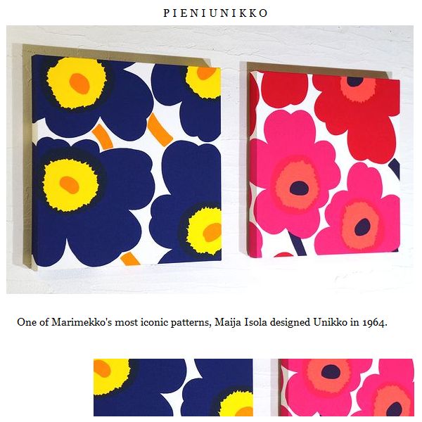 壁掛け 壁飾り 設置簡単 ファブリックパネル アリス marimekko pieniunikko 30×30×2.5cm 2枚組 ファブリックボード パネル マリメッコ ネイビー＆レッド ピエニウニッコ 人気インテリア 北欧 アート