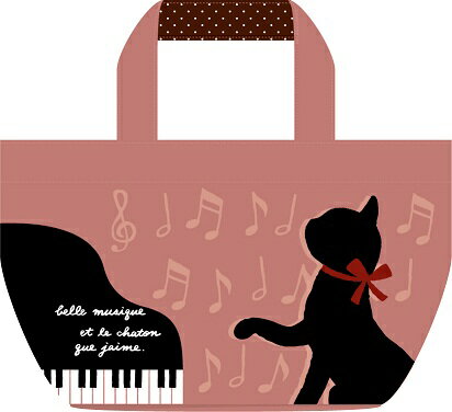 【在庫限り送料無料】ねこのキャンバス地 ランチトートローズ 横型ピンク 【コンビニ ランチバッグ エコバッグ お弁当】 【アリスの時間】★