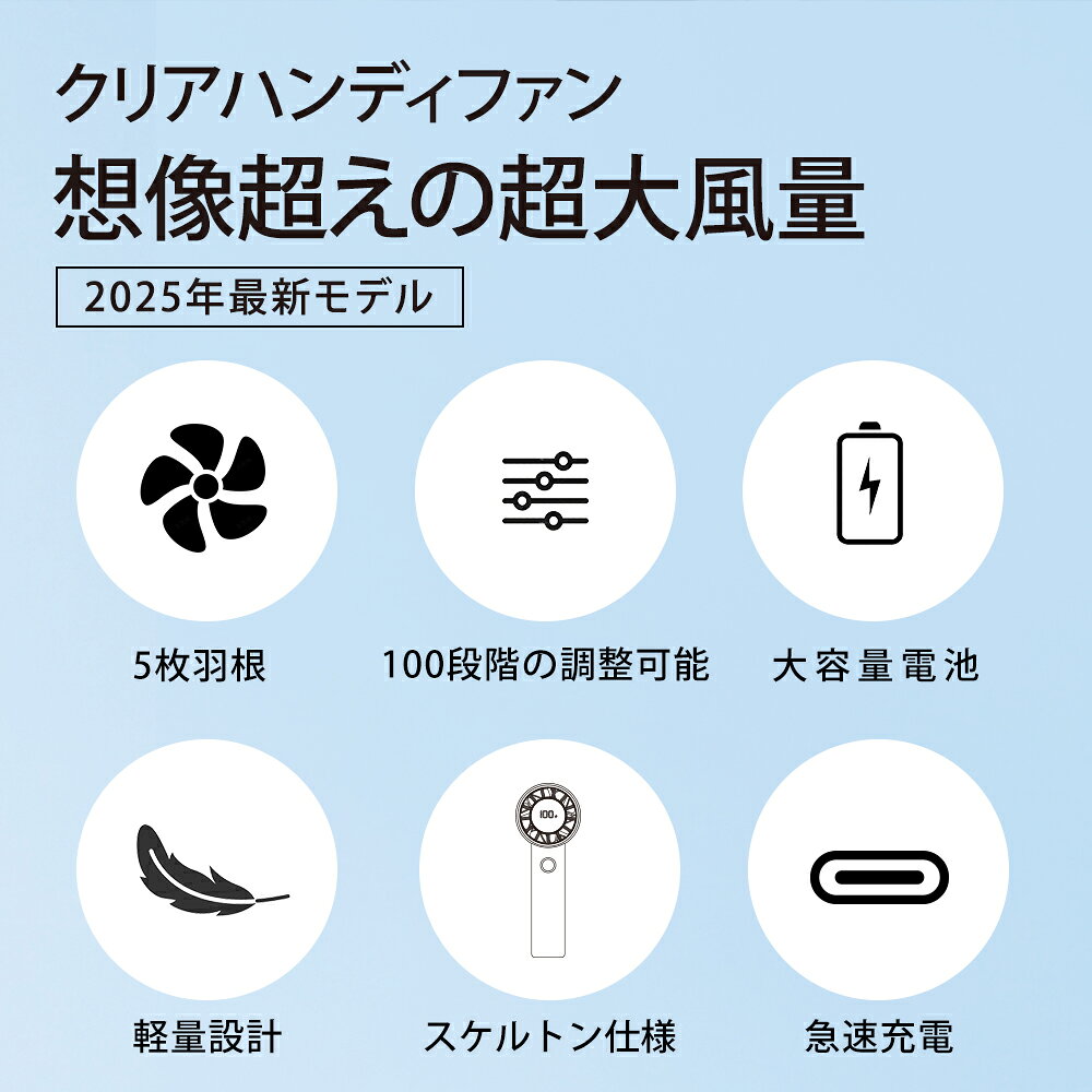 【新登場！最速先行予約販売！】シシベラ クリアハンディファン 1〜100段階 大風量...
