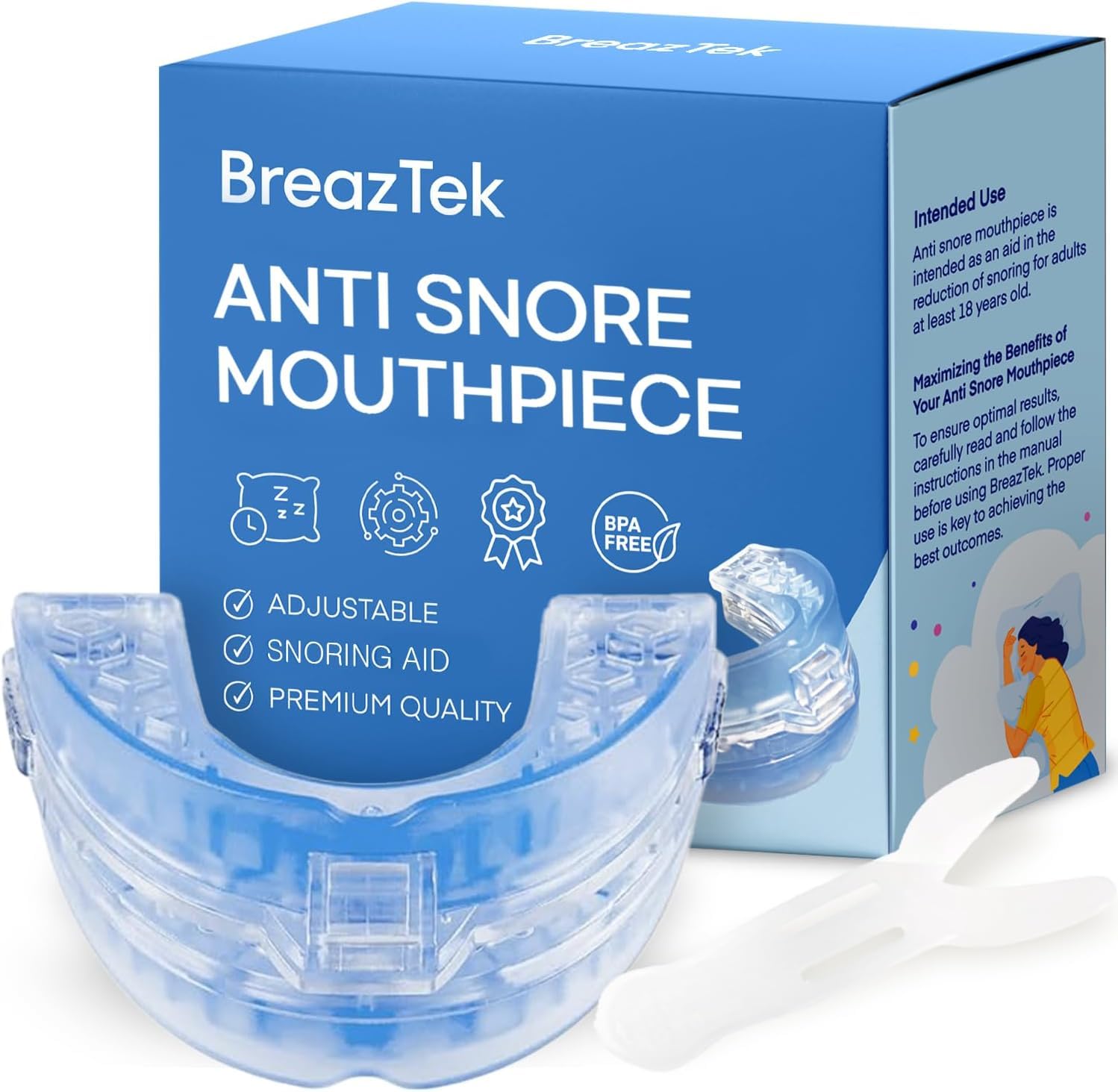【米国FDA登録工場製】BreazTek いびき防止 マウスガード 歯ぎしり 快適な睡眠 調整可能 いびき対策 グッズ マウスピース 男女兼用 自分で成形 快眠 サポート 睡眠 マウスピース 歯ぎしり 男女兼用 1mm単位調整 EVA素材 BPAフリー ケース