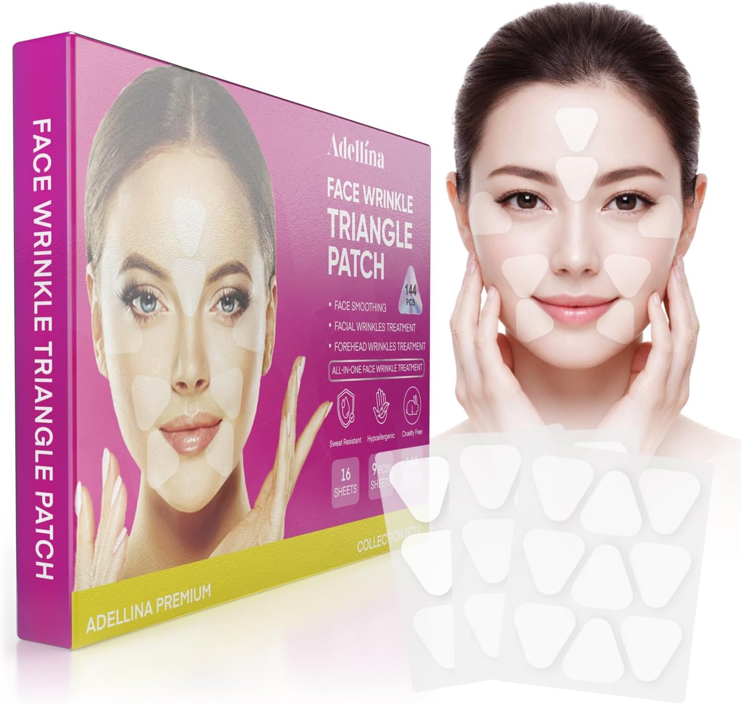 New Anti Facial Wrinkle Patchesしわ伸ばしテープ 目尻のしわ おでこ 眉間のしわ シワ 笑いじわ用パッチ ほうれい線 - 額 目元 しわ対策 144枚入り 大容量