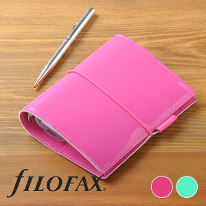 ファイロファックス システム手帳 ドミノ パテント ミニ6穴 ポケットサイズ スモール 合皮 リング径19mm Filofax Domino ゴムバンド式 エナメル ピンク/アクア 2024年ダイアリー付き 生産終了モデル