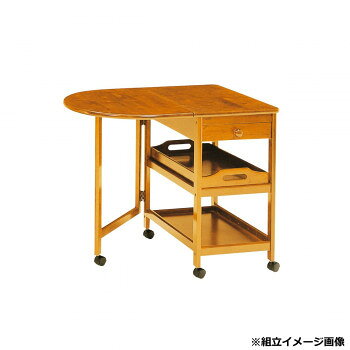 ■北海道・沖縄・離島へのお届けは別途送料を請求させていただきます。 ■製品の仕様・画像・パッケージは、変更される場合があります。 ■当店では在庫をメーカーと共有しており、商品によっては欠品の場合がございます。 　万一、ご注文頂きました商品が欠品の場合はご連絡させていただきます。 ■ご注文確定後のキャンセル不可です。 ■ラッピング（包装）対応不可です。テーブル中段は棚がトレー状で、取り外してハンディトレーとして使うこともできます。※サイズの()数字は、折り畳んだ際のサイズです。サイズW850(425)×D600×H700mm個装サイズ：13×93×72cm重量個装重量：15000g素材・材質フレーム:天然木・塗装天板:天然木(20mm厚)塗装仕様組立式キャスター:ストッパーなし×5個耐荷重:全体30kg、天板20kg、引き出し5kg、トレー5kg、棚10kg【サイズ】W850(425)×D600×H700mm引出内寸:W285×D240×H50mmトレー内寸:W280×D515×H25mm棚内寸(上):W315×D515×H19mm(※トレー取り外し時)棚内寸(下):W315×D515×H21mm生産国ベトナム 広告文責（ホライズン・03-5843-9512)fk094igrjs