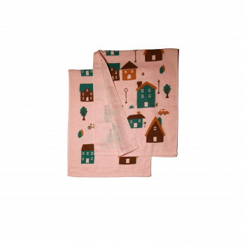 Towel - ツバメタオル 表ガーゼ＆パイル フェイスタオル 2枚 ピンク 街並 34×90cm