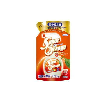 ■北海道・沖縄・離島へのお届けは別途送料を請求させていただきます。 ■製品の仕様・画像・パッケージは、変更される場合があります。 ■当店では在庫をメーカーと共有しており、商品によっては欠品の場合がございます。 　万一、ご注文頂きました商品が欠品の場合はご連絡させていただきます。 ■ご注文確定後のキャンセル不可です。 ■ラッピング（包装）対応不可です。天然ヤシ油の洗浄成分に、オレンジの皮から抽出した「オレンジオイル」をたっぷり配合した洗剤。原液、50倍、200倍に薄めた液の使い分けで、キッチンまわりのガンコな油汚れから、水アカ、ヤニ、ホコリなどの軽い汚れまで、このスーパーオレンジをご使用いただけます。詰め替え用です。(Point.1)壁にスプレーしても、垂れにくい「スタミナ泡」スプレー!広い範囲も狭い範囲もフタで調整!(Point.2)ガラスのホコリ汚れからレンジの油汚れまで使える洗剤。レンジ用、ガラス用、床用など多数の洗剤を揃える必要がなく、合理的です。用途にあわせて原液、50倍、200倍に薄めてお使い下さい。(Point.3)希釈用の「薄めるボトルに貼るシール」付き!ご家庭の不要なボトルを使用でき、とっても経済的!環境面にも配慮しました。内容量360mlサイズ個装サイズ：12×6×21cm重量個装重量：370g成分界面活性剤(3%アルキルアミンオキシド)、アルカリ剤、溶剤、オレンジオイル、除菌剤仕様液性:アルカリ性生産国日本 広告文責（ホライズン・03-5843-9512)fk094igrjs