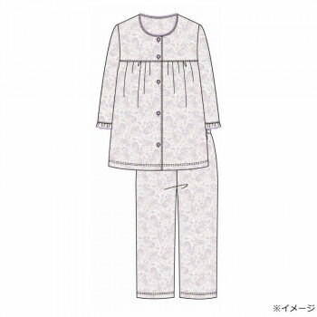 Cotton - ギャルソンヌ　レディスパジャマ　綿100％天竺　花ペイズリー柄　切り替え衿なし7分袖　パープル　161036　Lサイズ