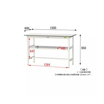 山金工業(YamaTec) SUPH-1560F-WW ワークテーブル150シリーズ 固定式 中間棚付 (H950mm) 1500×600mm [2]