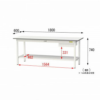 山金工業(YamaTec) SUP-1860UTT-WW ワークテーブル150シリーズ 固定式 キャビネット付 (H740mm) 1800×600mm (全面棚板付) [2]