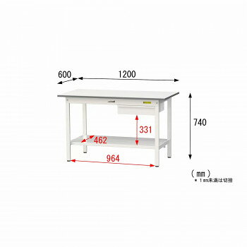 山金工業(YamaTec) SUP-1260UTT-WW ワークテーブル150シリーズ 固定式 キャビネット付 (H740mm) 1200×600mm (全面棚板付) [2]