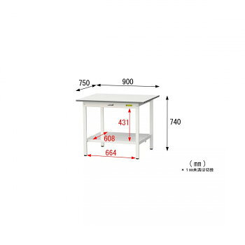 山金工業(YamaTec) SUP-975TT-WW ワークテーブル150シリーズ 固定式 (H740mm) 900×750mm (全面棚板付) [2]