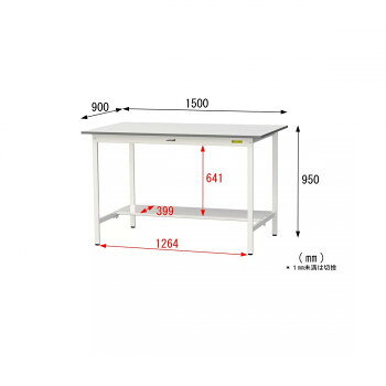山金工業(YamaTec) SUPH-1590T-WW ワークテーブル150シリーズ 固定式 (H950mm) 1500×900mm (半面棚板付) [2]