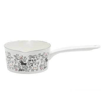 Sauce Pans - 豊琺瑯　Plune.(プルーン)　ホーロー両口ミルクパン(ガス火・IH電磁調理器対応) 15cm WT・ホワイト モノトーンドッグ　YJM-105