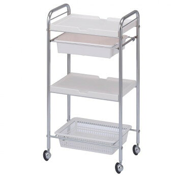 File Racks - C-413 セット台 メッキワゴン ホワイト 14131