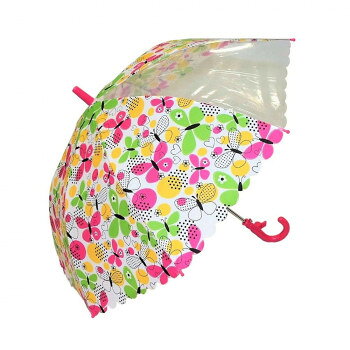 Umbrella - カフェディムリー 雨傘 キッズホイッスルアンブレラ ちょうちょホワイト 手開き CFDLK-015-1