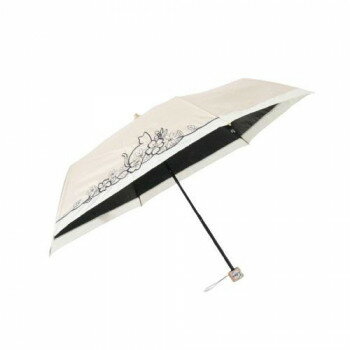 Rakuten - 三国 裏黒コーティング晴雨兼用折りたたみ傘 猫とお花刺繍切継ぎ ベージュ S2519015