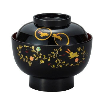 まえじゅう漆器 うさぎ唐草 雑煮椀 黒内朱 3T-212