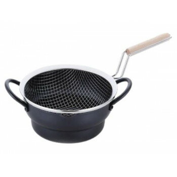 油炸锅 - 彩食庵　IH対応　両手段付天ぷら鍋18cm＆木柄フライヤーセット　SM-9548
