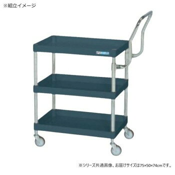 ■北海道・沖縄・離島へのお届けは別途送料を請求させていただきます。 ■製品の仕様・画像・パッケージは、変更される場合があります。 ■当店では在庫をメーカーと共有しており、商品によっては欠品の場合がございます。 　万一、ご注文頂きました商品が欠品の場合はご連絡させていただきます。 ■ご注文確定後のキャンセル不可です。 ■ラッピング（包装）対応不可です。ボルトレスで組立簡単。棚板を逆さにするだけで、皿型・フラット型と組み替えることができます。安価で耐久性に優れるゴム車を採用しています。※配達希望日の明記は可能ですが、確約ではございません。※お届けは車上渡しとなります。※搬入場所の状況等によって搬入制限や追加料金が生じる場合があります。※この商品は5個口での出荷になります。(目安個装サイズ:110×700×45mm:2.7kg/515×785×55mm:6.65kg/620×1230×60mm:10.9kg/400×470×100mm:1.25kg/160×200×60mm:1.3kg)※法人への配送の場合は、必ず法人名をご記載ください。サイズ外寸:W750×D500×H740mm個装サイズ：11×70×5cm重量約20kg個装重量：2700g素材・材質支柱:クロムメッキ25.4φ、棚板調整ピッチ50mm改正RoHS10物質対応仕様外寸:W750×D500×H740mm全高:最大H1000mm均等耐荷重:150kg本体色:ダークグレー質量:20kgキャスター:75φゴム車段数:3組立式生産国日本 広告文責（ホライズン・03-5843-9512)fk094igrjs