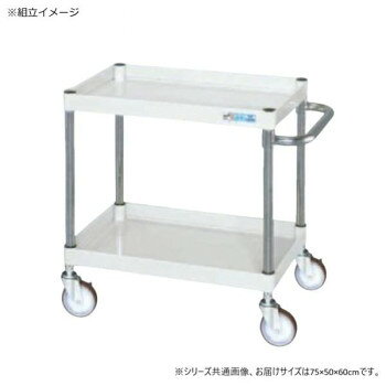 ■北海道・沖縄・離島へのお届けは別途送料を請求させていただきます。 ■製品の仕様・画像・パッケージは、変更される場合があります。 ■当店では在庫をメーカーと共有しており、商品によっては欠品の場合がございます。 　万一、ご注文頂きました商品が欠品の場合はご連絡させていただきます。 ■ご注文確定後のキャンセル不可です。 ■ラッピング（包装）対応不可です。ボルトレスで組立簡単。棚板を逆さにするだけで、皿型・フラット型と組み替えることができます。安価で耐久性に優れるゴム車を採用しています。※配達希望日の明記は可能ですが、確約ではございません。※お届けは車上渡しとなります。 ※搬入場所の状況等によって搬入制限や追加料金が生じる場合があります。※この商品は4個口での出荷になります。(目安個装サイズ:11×53×5cm:2050g/20×25×8cm:2400g/52×79×11cm:12650g/16×51×6cm:800g)※法人への配送の場合は、必ず法人名をご記載ください。サイズ外寸:W750×D500×H600mm個装サイズ：11×53×5cm重量約15kg個装重量：2050g素材・材質支柱:クロムメッキ25.4φ、棚板調整ピッチ50mm改正RoHS10物質対応仕様外寸:W750×D500×H600mm均等耐荷重:150kg本体色:パールホワイト質量:15kgキャスター:100φゴム車段数:2組立式生産国日本 広告文責（ホライズン・03-5843-9512)fk094igrjs