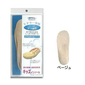 ■北海道・沖縄・離島へのお届けは別途送料を請求させていただきます。 ■製品の仕様・画像・パッケージは、変更される場合があります。 ■当店では在庫をメーカーと共有しており、商品によっては欠品の場合がございます。 　万一、ご注文頂きました商品が欠品の場合はご連絡させていただきます。 ■ご注文確定後のキャンセル不可です。 ■ラッピング（包装）対応不可です。3〜5歳児は、運動量の増加で足の骨格が発達する時期。キッズインソールトドラー専用は、足の骨格の足長方向のアーチをサポート、足の成長を促します。少し大きめの靴も大丈夫な、サイズ調整インソール付き。お子様の成長に合わせてご使用ください。【ご使用方法】●お子様の年齢、足サイズに適応したキッズインソールをお使いください。●靴の中敷としてお使いください。●ご使用の靴に着脱可能なインソール等が入っている場合は、取り外してからお使いください。●キッズインソール裏面のサイズ線を参考に、必要に応じてハサミ等で大きさを調節してください。●サイズ調整インソールをお使いになる場合は、キッズインソール本体と同じ大きさにカットし、布面を下にしてキッズインソール本体の下に敷いてください。【ご使用上の注意】■万一、お子様が足や身体に異常を訴えた場合は、ご使用をおやめください。■本品は治療用ではありません。血行障害や、足裏に傷・できもの・はれもの等ある場合は、医師に相談の上ご使用ください。※本品を装着した場合の効果には個人差があります。本品の特徴も、すべてのお子様に対する効果を保証するものではありません。サイズ対応:S(15〜17cm)個装サイズ：11×23×1.9cm重量個装重量：33g素材・材質ポリエステル、ウレタンスポンジ、発泡ラテックス、綿仕様対象年齢:3〜5歳対応:ウォーキングシューズ、カジュアルシューズ・2足入(キッズインソール本体×1足・サイズ調整インソール×1足)・サイズ調整可能・抗菌防臭処理済み・水洗い可能(キッズインソール本体のみ)生産国日本 広告文責（ホライズン・03-5843-9512)fk094igrjs