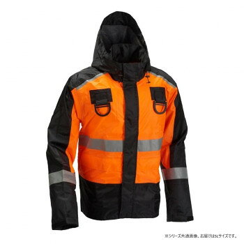 ■北海道・沖縄・離島へのお届けは別途送料を請求させていただきます。 ■製品の仕様・画像・パッケージは、変更される場合があります。 ■当店では在庫をメーカーと共有しており、商品によっては欠品の場合がございます。 　万一、ご注文頂きました商品が欠品の場合はご連絡させていただきます。 ■ご注文確定後のキャンセル不可です。 ■ラッピング（包装）対応不可です。ツートンカラーと反射材使いで悪天候下も安全にスタイリッシュに。高所作業中の不意の雨にもすぐ対応できるフルハーネス仕様。破れにくく蒸れにくい軽量リップストップ生地の着心地も魅力。ベンチレーションにランヤード口を設け、胸にランヤードフック用のD環を取り付け。必要な時だけ取り出せる収納式フード、上着には、便利なフラップポケット付。レインウェアで初めての「JSAA2001一般利用者向け高視認性安全服」。【洗濯について】※必ず手洗いで行って下さい。※水洗いで、洗剤・タワシなどは使用しないで下さい。※洗濯後はすぐにたたまず、風通しの良いところに干して水気を取って下さい。【保管について】※風通しの悪い場所に放置しないで下さい。※よく乾燥させてください。※脱水、乾燥機などを使用しないで下さい。※汚れたまま放置せず、水洗いで落として下さい。※直射日光の当たらない場所で干して下さい。※濡れたまま、高温多湿の状態で保管すると劣化する場合があります。サイズ適応身長:約185〜190cm、適応胸囲:約120〜130cm、適応胴囲:約110〜120cm個装サイズ：32×25×5cm重量約800g個装重量：800g素材・材質表面:ポリエステル(リップストップ)裏面:PUコーティング仕様(JSAA高視認安全服認定品)(意匠登録番号:第1735286号)(実用新案番号:第3239117号)補足情報:耐水圧15000mm、透湿度10000g使用用途例:インフラ、建設、港湾、作業服・ワークウェア機能・特徴:防水・撥水、耐水圧が高い、高視認、透湿調節フード、巻き込みフード、メッシュ、ベルクロ袖、二重袖、スタンドカラー、ベンチレーション、背中反射材、収納袋、ひよく仕立て、無裁縫仕立て生産国ミャンマー 広告文責（ホライズン・03-5843-9512)fk094igrjs