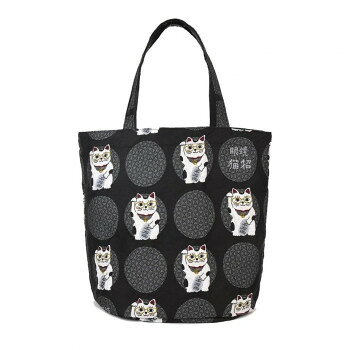 Shopping Bags, Ecology Bags - クスグルジャパン コブラン織りバッグ トートバッグ めがね猫招き柄 チャコール 25-8172