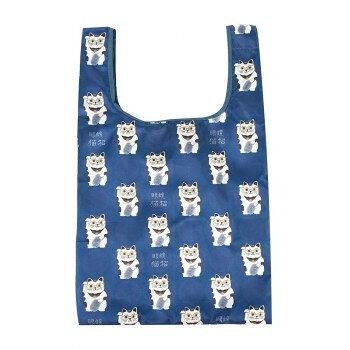 Handbag Type - クスグルジャパン プリントエコバッグ 猫招き柄 ブルー 25-8179
