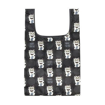 Handbag Type - クスグルジャパン プリントエコバッグ 猫招き柄 クロ 25-8179