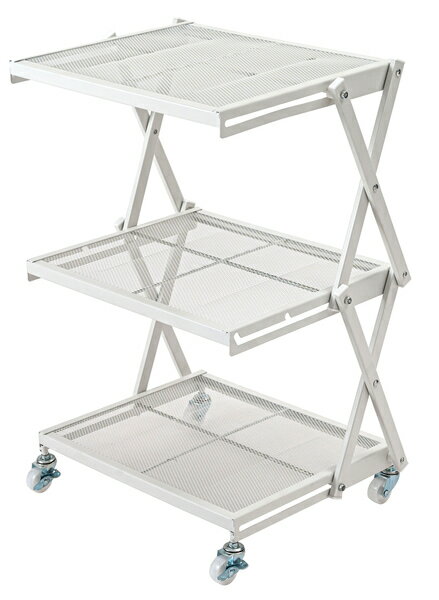 フォールディングラック ラック 折りたたみ 折りたたみラック キャスター ストッパー付き 高さ調整 3段 スチール アイアン シンプル モダン 白 ホワイト
