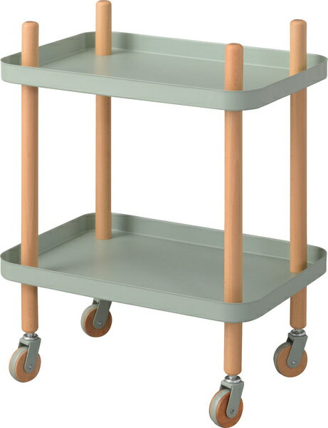 ワゴン 2D 2段 マルチワゴン キッチンワゴン サイドテーブル ナイトテーブル ベッドサイド キャスター トレー 木製 天然木 北欧 シンプル かわいい 収納 収納棚 棚 ラック マルチラック オープンラック グリーン