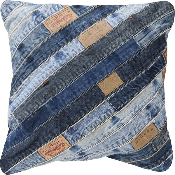 クッション コットン ファブリック デニム パッチワーク ストライプ ボーダー 正方形 背当て ソファ リビング ベッド ワンルーム 子供..