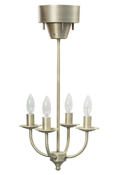 アーツ ライト 4バルブ シャンデリア シーリングライト 天井照明 4灯 リモコン付き 4灯2灯切替 E17口金 40W シャンデリア球付 リビング ダイニング カフェ風 インダストリアル スチール 完成品 W25 D25 H59.5 店舗用 雰囲気照明 アンティークゴールド