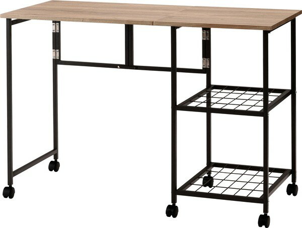 バタフライデスク オープンラック ナチュラル サイドテーブル ワゴン キャスター付き 目隠し収納 スチ..