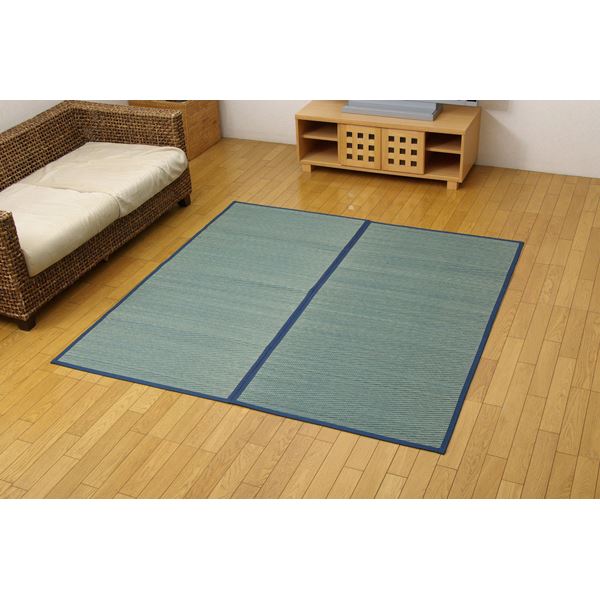 Plain - い草 花ござ/ラグマット 【ブルー 本間6畳 約286.5×382cm】 裏：不織布 防傷 抗菌・防臭効果 調湿機能 〔リビング〕 【代引不可】