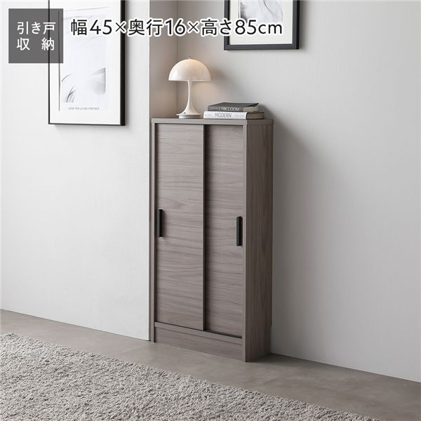 スリム 収納棚 キャビネット 約幅45×奥行16cm グレージュ 薄型 引き戸 可動棚 背面なし 開閉スムーズ 省スペース お手入れ簡単 カウンター下収納 スリム収納 シェルフ 収納ラック リビング収納 キッチン収納 収納家具 インテリア家具 リビング ダイニング
